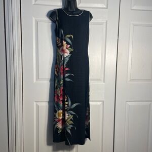 Vintage Two Palms Hawaiian Dress Women M Black Floral Y2K Sleeveless Tropical